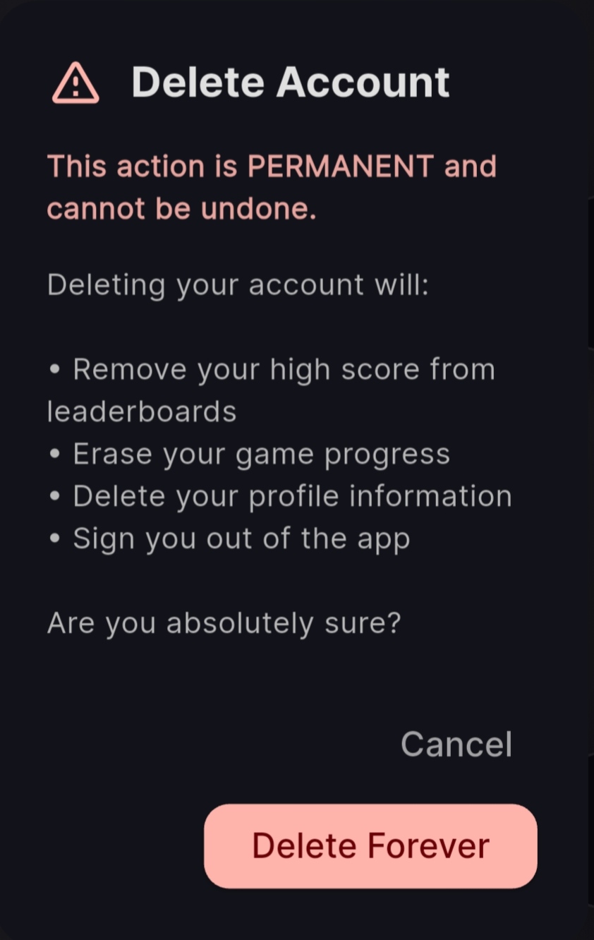 Delete Account confirmation dialog